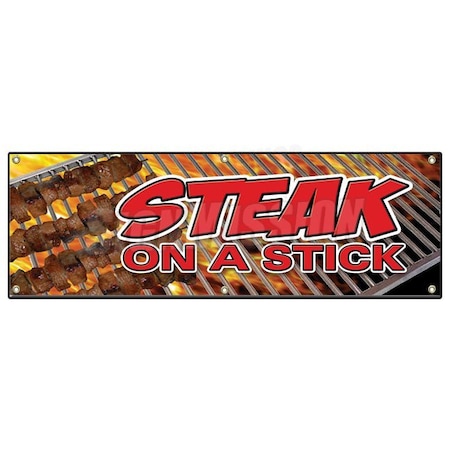 STEAK ON A STICK BANNER SIGN Meat Steak Beef Bbq Grill Restaurant Food
